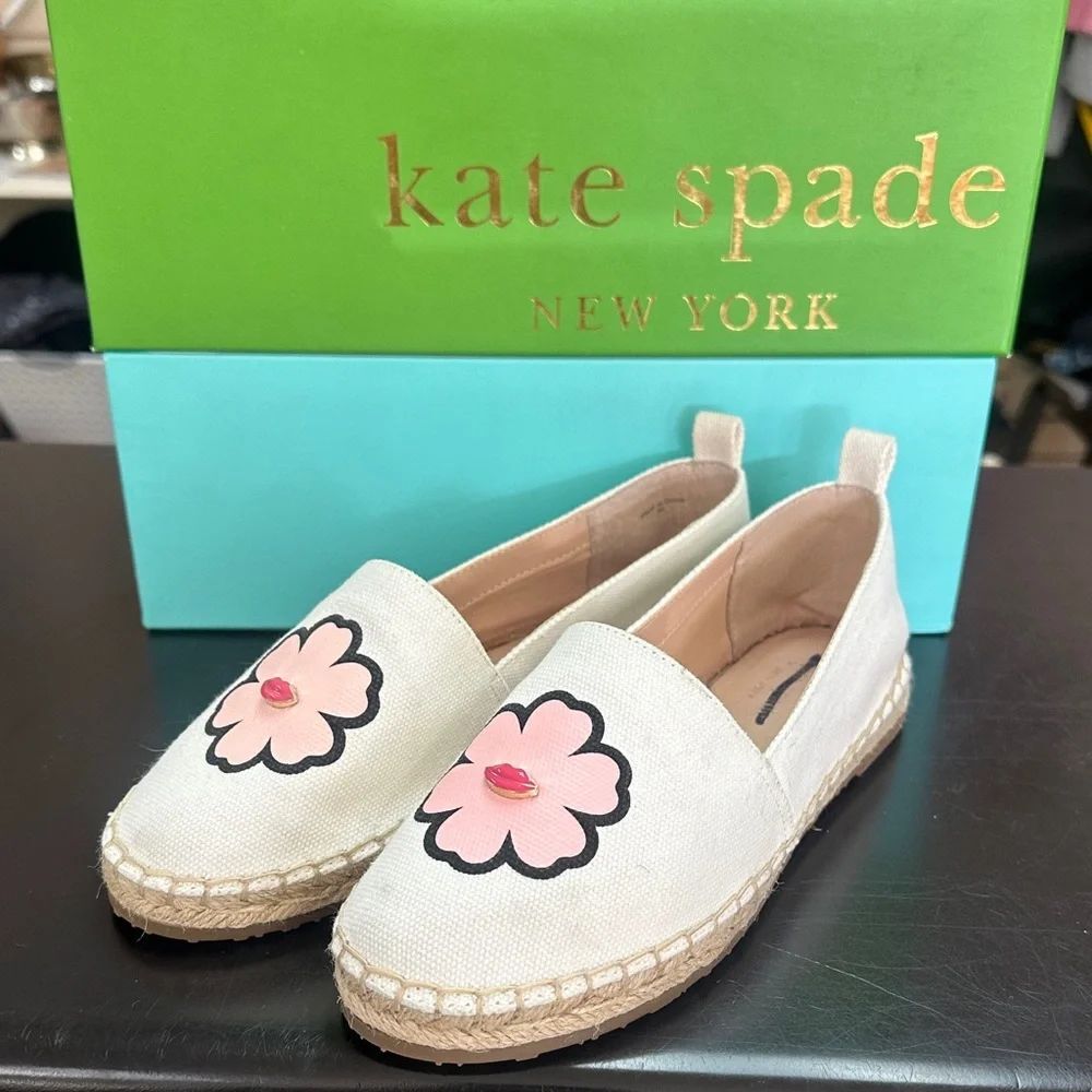 Kate Spade Cream Espadrilles with Pink Floral Design